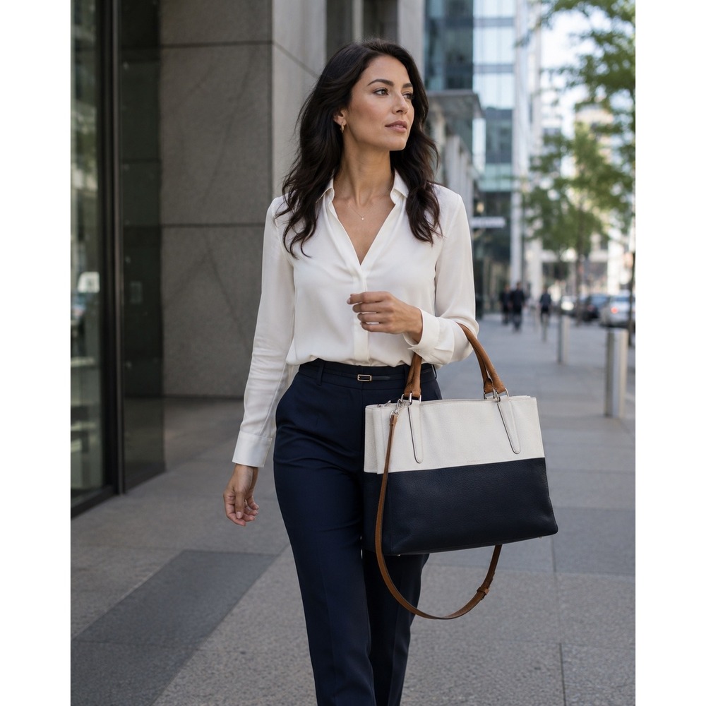 Coach Colorblock Leather Crossbody Tote in Cream, Black & Brown